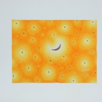 Luca Dall'Olio "Notte di sogno gialla"olio e foglia oro su carta di Amalfi 52x72 cm